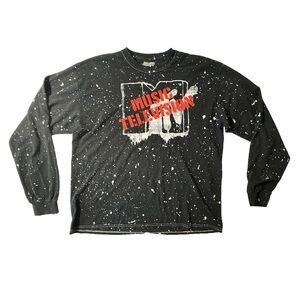 Black MTV T-Shirt Long Sleeve Medium Music TV Show White Paint Splatter